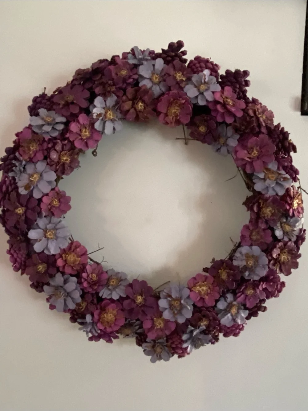 Purple Floral 20” Pinecone Spring/Summer Door Wreath